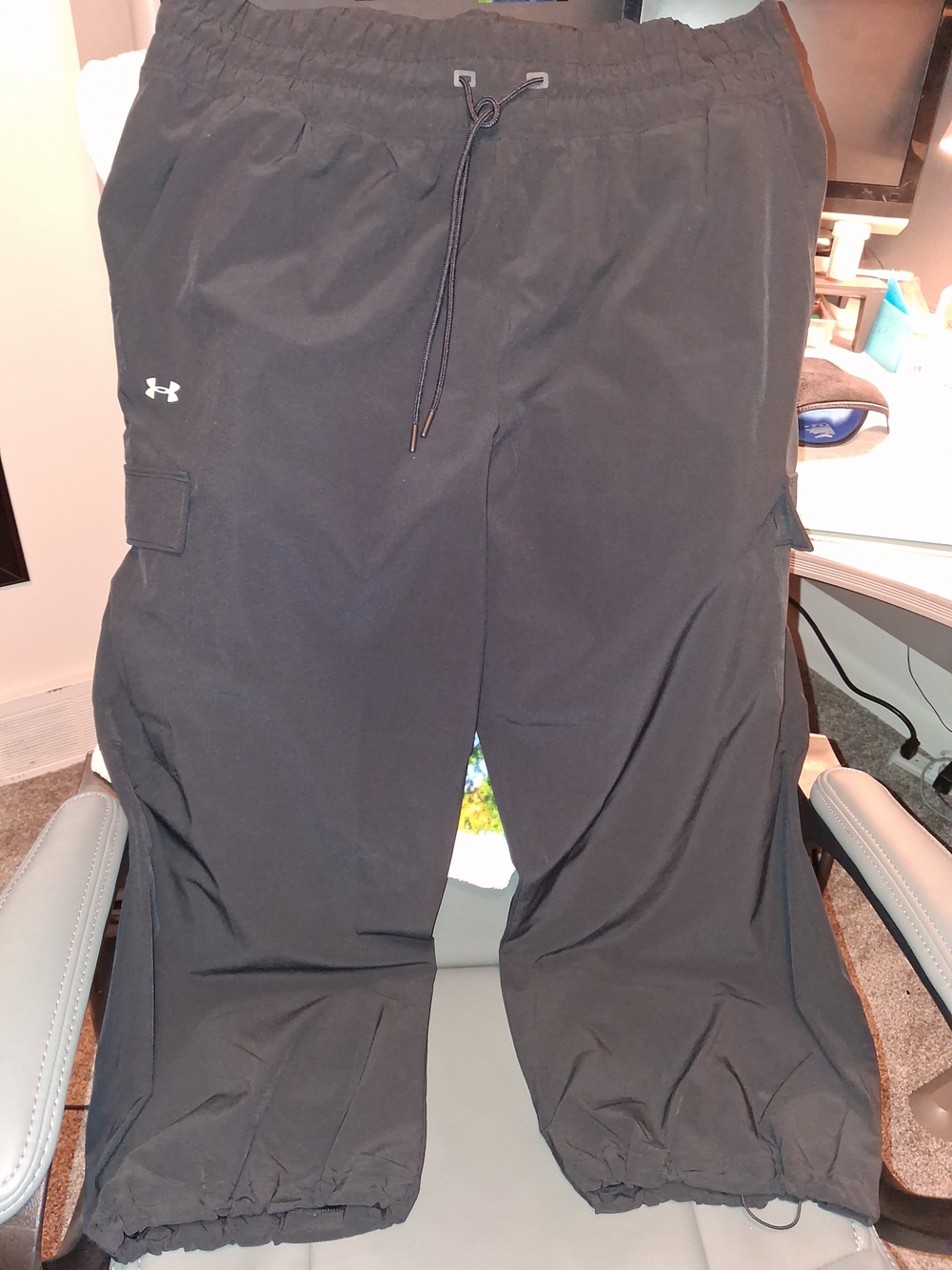 Under Armour Men's Black Cargo Track Pants with Drawcord Waist